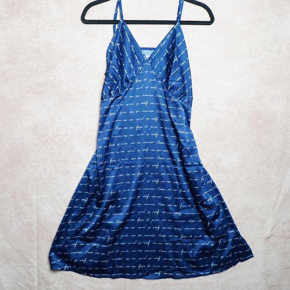 FEMOFIT Blue Script Slip Dress XL Y2K